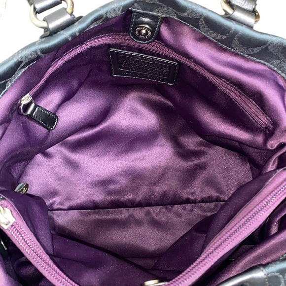 *SOLD*Coach Ashley Signature CC Sateen With Leather Satchel In Charcoal Metallic - Picture 12 of 15